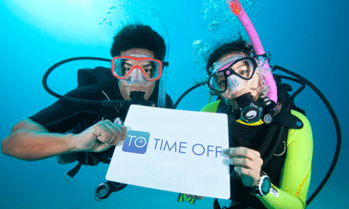 Scuba Divers with Time Off sign