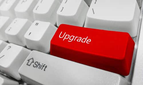 Upgrade red button graphic image on Time Off Cloud's website