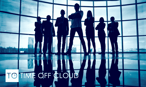 Image of a team in an office in silhouette on Time Off Cloud's website