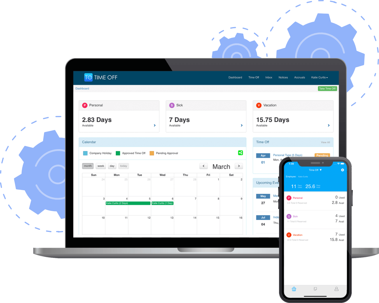 Time Off Cloud Dashboard on Smartphone and Laptop on Time Off Cloud's website