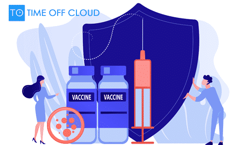 Graphic image of doctors with vaccinations on Time Off Cloud's website