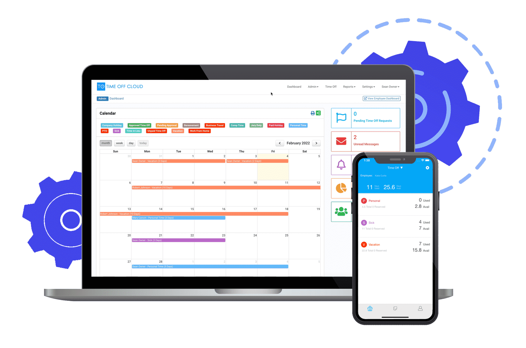 Time Off Cloud Dashboard on Smartphone and Laptop