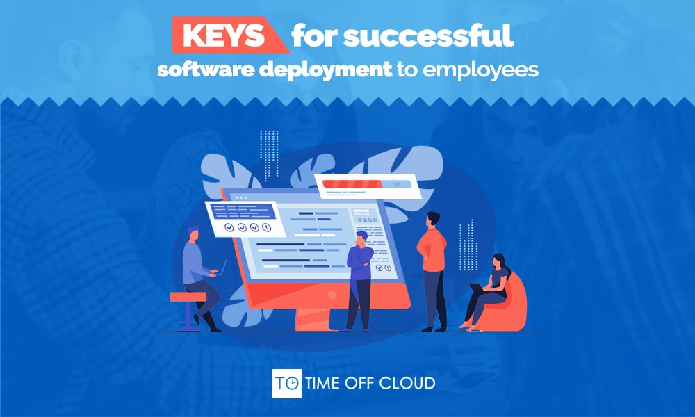 Graphic image reading "Keys for Successful Software Deployment to Employees" on Time Off Cloud's website