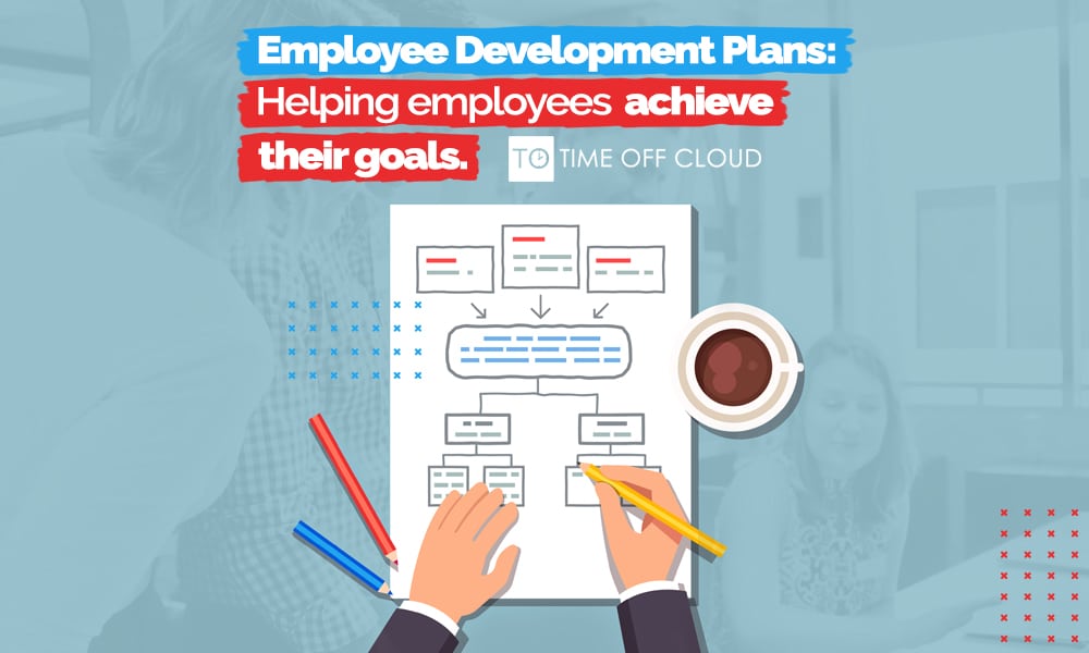 Graphic covery image of a person creating an employee development plan on paper